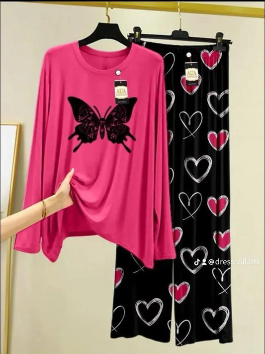 2Pcs Women's Stitched Printed Night Suit