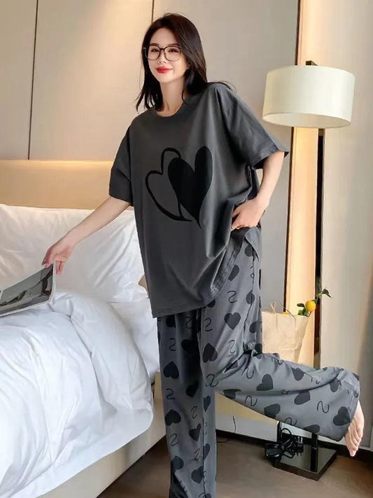 2Pcs Women's Stitched Cotton Jersey Printed Night Suit