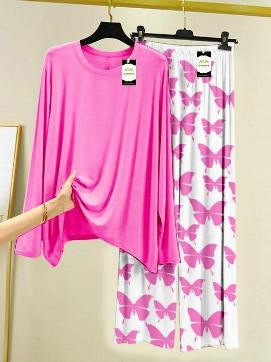 2Pcs Women's Stitched Plain Night Suit